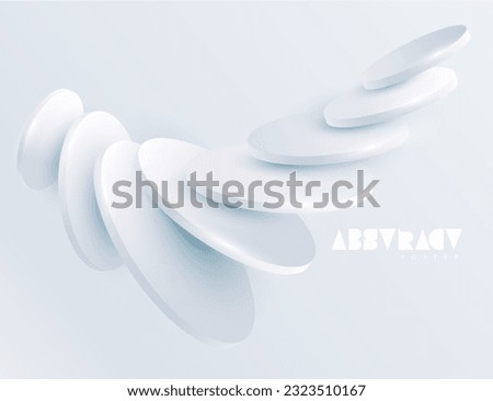 White circles and cylinders. Primitive geometric shapes on white background. Abstract vector design composition.