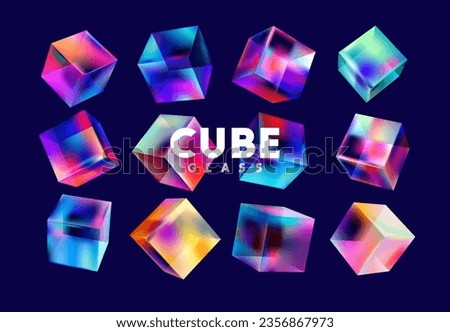 Colorful 3D glass cubes. Set of multicolor vector geometric shapes.