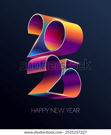 New year 2025. Colored 3D numbering design. Festive greeting card with calendar date.