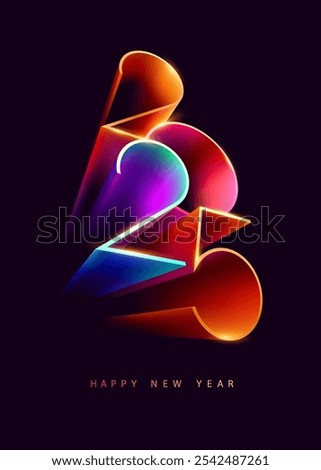 New year 2025. Colored 3D lettering design. Festive greeting card template.