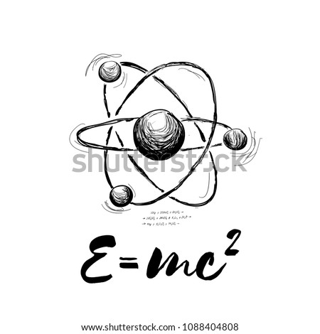 Atom drawn with formula. Vector abstract illustration on white