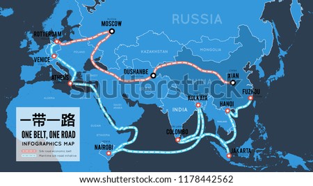 One belt one road. New Chinese trade silk road. Vector map infographics