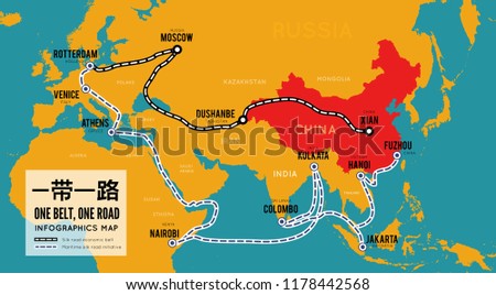 One belt one road. New Chinese trade silk road. Vector map infographics