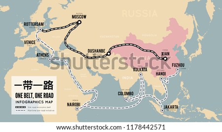 One belt one road. New Chinese trade silk road. Vector map infographics