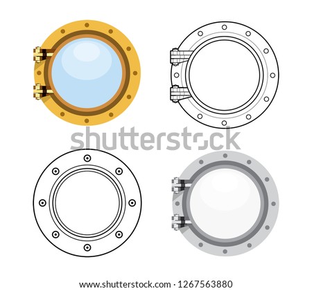 Porthole in flat style. Vector set illustration isolated on white