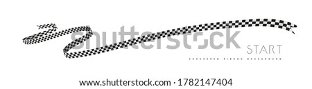 Checkered racing flag, ribbon. Vector illustration on white