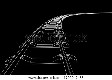 The railway going forward. 3d vector illustration on a black background.
