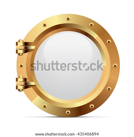 Ship metal porthole on white background