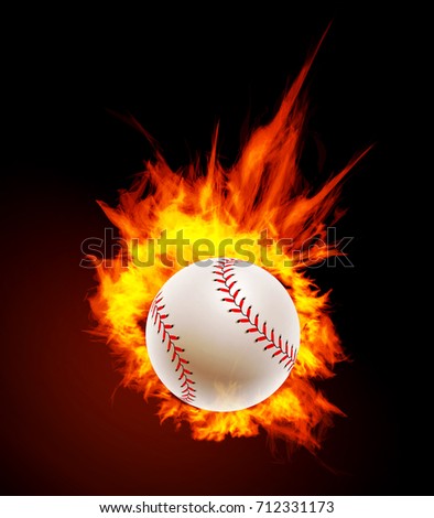 Baseball ball on fire background.