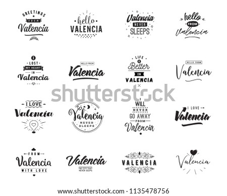 Valencia. Greeting cards, vector design. Isolated logos. Typography set.