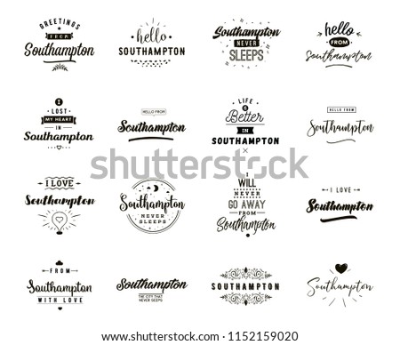 Southampton. Greeting cards, vector design. Isolated logos. Typography set.