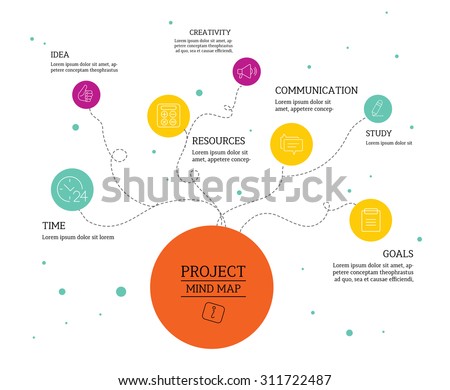 Mind-map, scheme infographic design concept with circles and icons.
