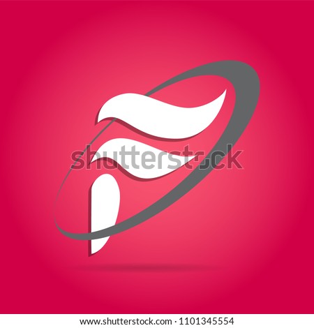 F letter logo design with oval and shadow