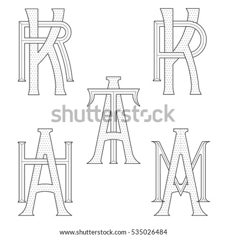 Set of elegant monograms with two letters. KP KR AM AT AH. Monogram logo identity for author, photographer, restaurant, hotel, heraldic, jewelry. Stock fotó © 