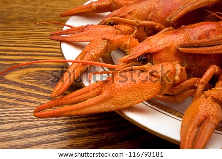 Red boiled crawfishes on a plate