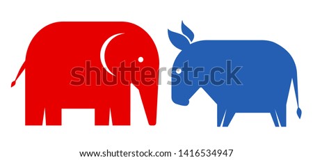 Vector animals donkey and elephant. Republican and Democrat political parties USA. American political parties.