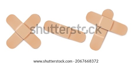 Vector set illustrations of band aids. Vector set aid bandages different forms. Stop virus.