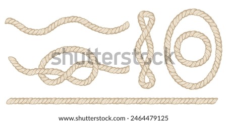 Vector set design elements with rope. Vector rope knot and frame.