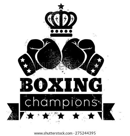 Vintage logo for boxing with gloves and crown
