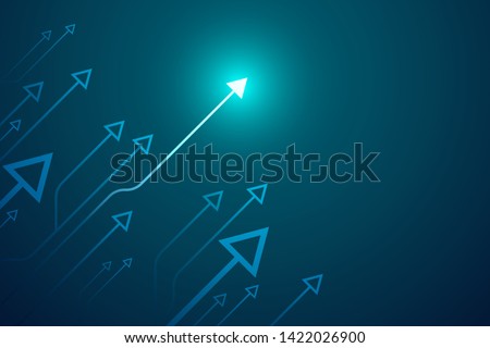 Light arrow circuit on blue background illustration, copy space composition, business growth concept.