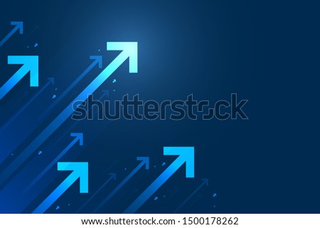 Up arrow on blue background illustration, copy space composition, business growth concept.