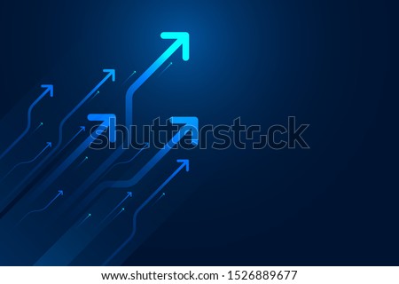 Light arrow circuit on blue background illustration, copy space composition, business growth concept.