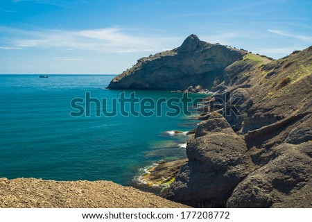 Black sea landscape - Kapchik cape and Pirates\' Bay near Noviy Svet resort, Eastern Crimea, Ukraine.