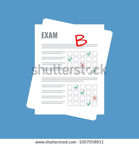 exam sheet with B grade, flat design