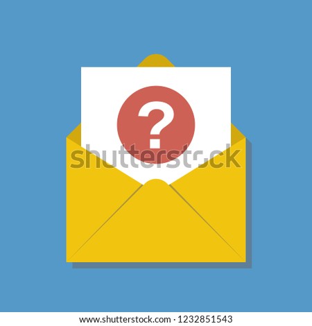 opened yellow envelope with question sign round red icon