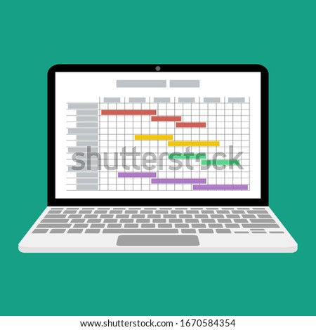 project estimated schedule as gantt chart on laptop screen