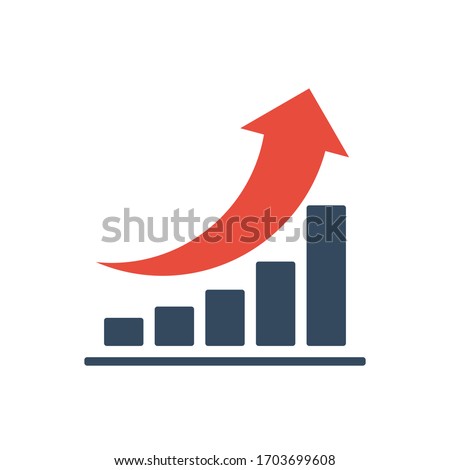 bar chart with rising exponential trend and red arrow, negative dynamic concept