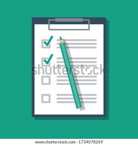 clipboard with partial checked to-do list, flat vector