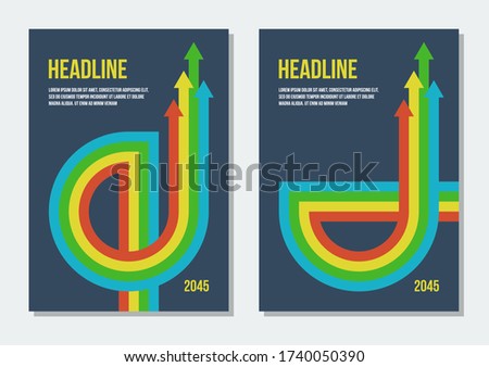 dark gray covers with red yellow green blue arrows, vector retro styled template