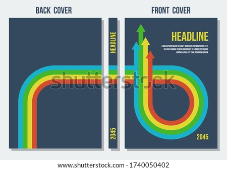 back and front dark gray covers with red yellow green blue arrows, vector retro styled template