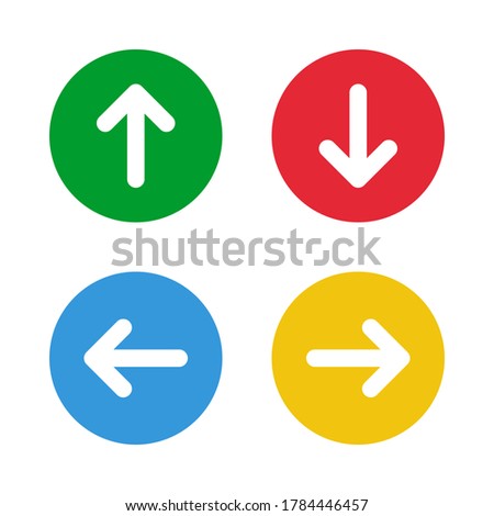 green up red down blue left yellow right arrows, round solid vector signs