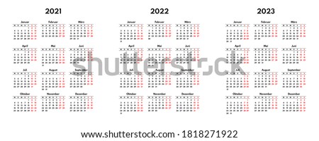 simple 2021 2022 2023 german calendar grid, starts monday, two weekend Stock foto © 