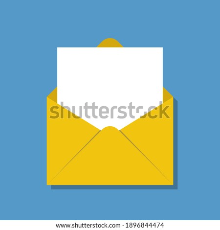 blank paper sheet in opened envelope, flat vector illustration