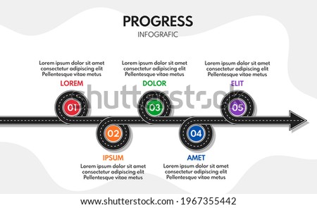 5 steps road map or timeline progress infographic, vector template