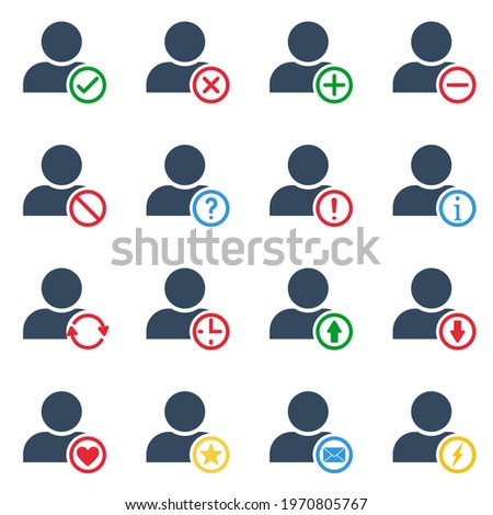 one person with many different colorful actions, vector outline icons set