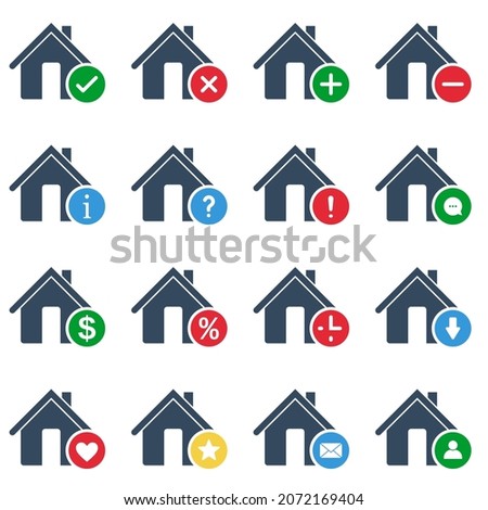 house with different actions, real estate vector fill icons set