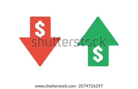 dollar sign with green up and red down arrows, price or income vector icon