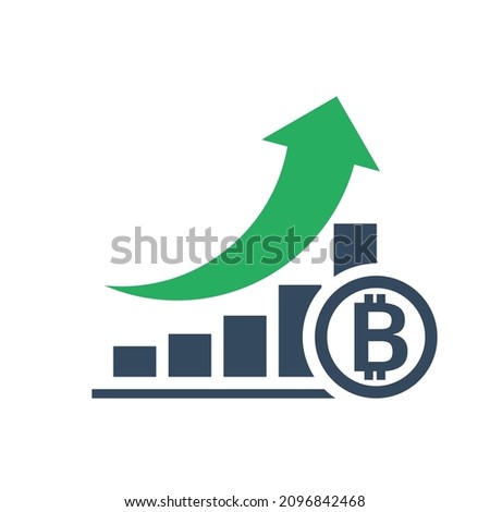 business bar chart with exponential rise trend and bitcoin symbol