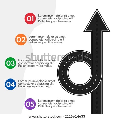 5 steps or options timeline road infografic vector template