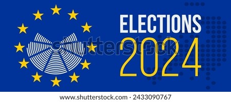 elections 2024 vector poster, european parliament symbol and yellow stars