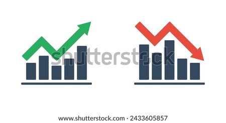 bar chart with rising and falling trend and arrows, negative or positive dynamic concept