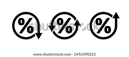 percent sign icons set with up and down arrows, cash back or credit interest trend, inflation growth or price drop icon