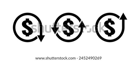 dollar sign icons set with up and down arrows, stock exchange rate trends, inflation or cost progress