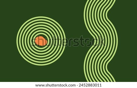 wave and circles, river and pond abstract, meditation zen garden top view or life balance vector illustration