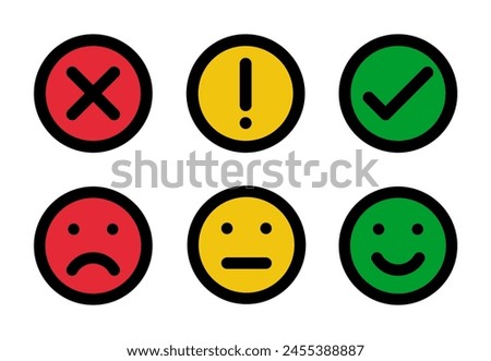 different moods smiles and check mark sign, vector icons set