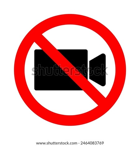 video recording or streaming not allowed, camcorder in red circle pictogram, round vector icon